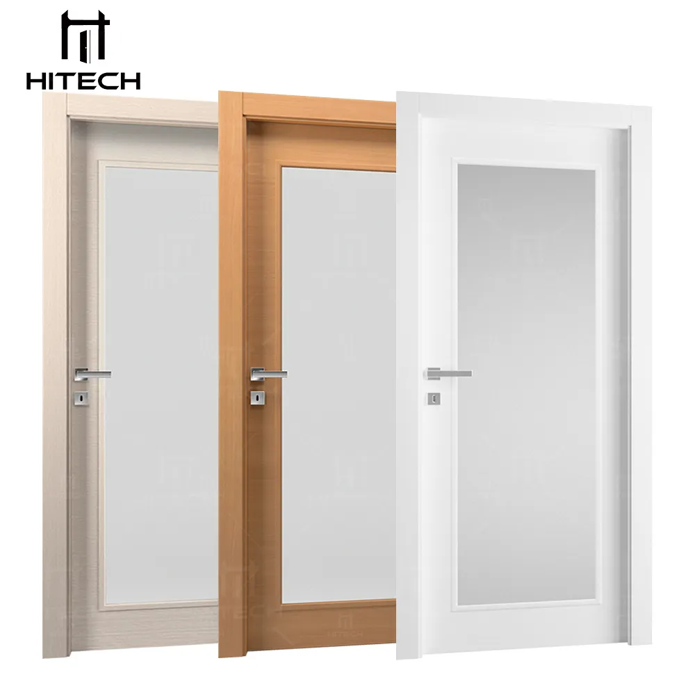 हाईटेक आंतरिक दरवाजे के साथ ग्लास सफेद सरल लकड़ी के दरवाजे ध्वनिरोधी होटल बेडरूम के लिए अन्य ठोस सागौन इंटीरियर लकड़ी के दरवाजे