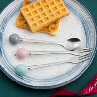 Ensemble élégant et durable de mini-fourchettes et cuillères en acier inoxydable avec manche en céramique pour fruits, desserts, café, thé, cuisine, maison, vaisselle de table