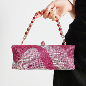 New Classic Luxury Women's <b>Long</b> Evening Clutch <b>Bag</b> with Rhinestone Magnetic Closure & Chain Strap for Wedding Prom Party - Product Image 5