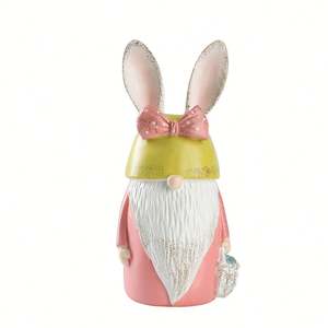 Figura Decorativa de Gnomo con Orejas de Conejo de Pascua, de Resina, con Lazo y Cesta, para Decoración de Mesa, Hogar y Jardín - Product Image 1