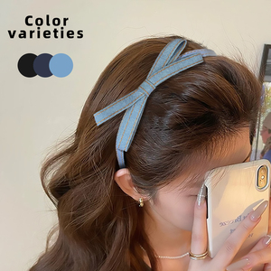 Il semplice fiocco in Denim retrò abbinato a una fascia da donna è adatto per uscite quotidiane e accessori per capelli per feste - Product Image 1