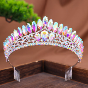 Couronne de diadèmes de couleur argentée en cristal baroque avec peigne diadème en <span class=keywords><strong>strass</strong></span> pour bandeaux de mariée royale accessoires de cheveux de mariage - Product Image 1