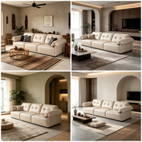 Ensemble de canapés en cuir véritable et bois pour salon, canapé nuage en cuir pleine fleur, mobilier de salon