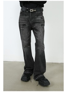 <span class=keywords><strong>Jeans</strong></span> Uomo Cargo Vintage Lavati Personalizzati Modello Svasato <span class=keywords><strong>Slim</strong></span> Fit in Denim con Toppe Effetto Vissuto - Product Image 4