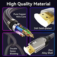 Cable Trenzado Chapado en Oro NKIWI HDTV 8K 4K HDR Dinámico con Revestimiento de PVC para Proyector de Computadora y Cine en Casa