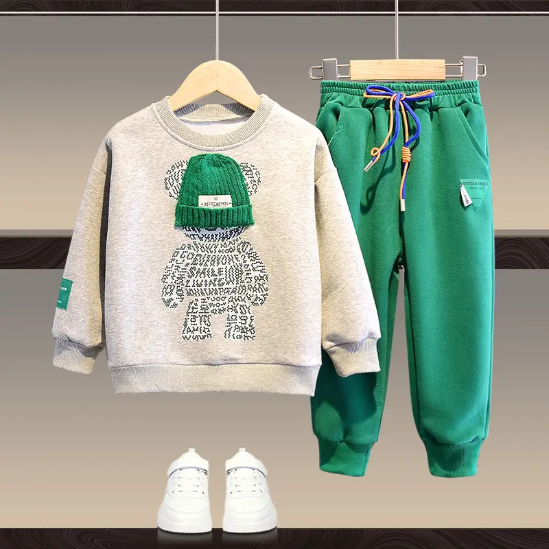 2023 New Kids Clothing Boys Girls Unisex Spring Suit Autumn Cotton Sweater Two Pieces Fashion