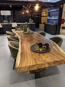 Meubles de cuisine design, prix d'usine moderne, table à manger de restaurant en bois massif en noyer avec bordure brute - Product Image 2