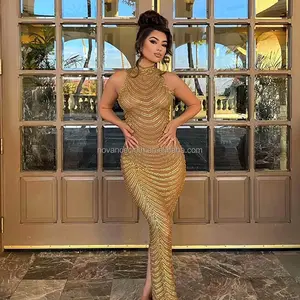 Prom Dresses Elegante Avondjurken Elegante Sparkly Gestreepte Gold Bruidsmeisjes Jurk Voor Bruiloft Vestidos De Fiesta Para Mujer