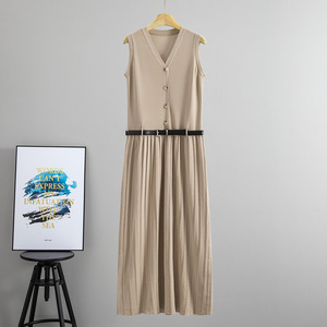 Vestido Largo de Punto sin Mangas con Cuello en V para Mujer, con Cinturón, Corte Ajustado, Estilo Casual de Verano - Product Image 2