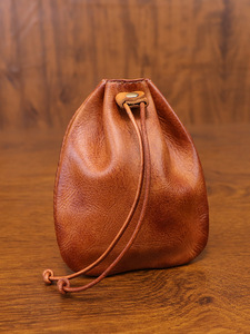 Porte-monnaie à cordon personnalisable avec logo, en cuir véritable, mini sac souple rétro, adapté à un usage quotidien - Product Image 2