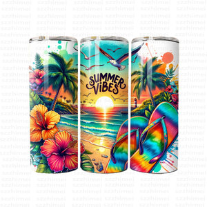 <span class=keywords><strong>Chanclas</strong></span> de playa Summer Vibes 20oz Skinny Tumbler Diseño de sublimación personalizado Taza aislada de acero inoxidable con tapa y pajita - Product Image 2