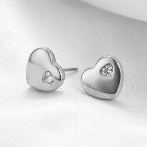 Heart Shape <b>Stud</b> <b>Earrings</b> 12MM Bezel <b>Set</b> Diamond Stainless Steel Gold <b>Silver</b> Color Gift Jewelry for Women - Product Image 3