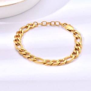 Pulsera de Cadena Chapada en Oro Más Vendida, Acero Inoxidable NK 3:1, Cadenas Cubanas y Figaro - Product Image 2