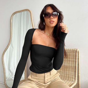 Vente en gros de <span class=keywords><strong>t</strong></span>-shirts d'é<span class=keywords><strong>t</strong></span>é sexy à la mode bustier tubulaire <span class=keywords><strong>t</strong></span>-<span class=keywords><strong>shirt</strong></span> à manches longues et chemisier moulant deux pièces pour femmes - Product Image 1