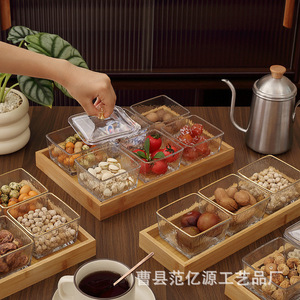 Plateau à fruits en verre avec compartiments pour servir café, thé, en-cas, fruits secs, bonbons, desserts, utilisation dans le salon - Product Image 1