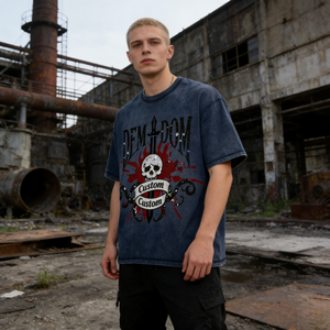 Camisetas personalizadas de cuello redondo, estilo streetwear, de hombros caídos, gruesas, lisas, 100% algodón, extragrandes, con efecto lavado, para hombre. - Product Image 1