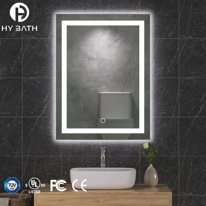 Miroir de salle de bain de douche rectangulaire intelligent avec lumière LED Miroir mural anti-buée IP44 avec éclairage LED