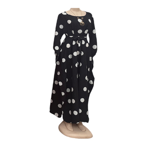 Estate retrò vita alta Midi da donna all'ingrosso manica lunga girocollo a linea a <span class=keywords><strong>pois</strong></span> <span class=keywords><strong>abito</strong></span> - Product Image 6