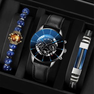 Men's Bracelet Leisure Business Leather Belt Watch Quartz Watch Bracelet Men Gift Jewelry Set
