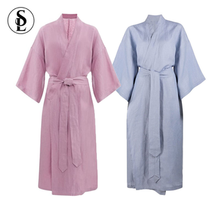 2025 New Arrival Alta Qualidade Sólida Elegante Femme Belted Robes Algodão Mulheres Atacado 100% Linho Banho Robe One Piece Set - Product Image 6