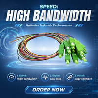 Paquete de 12 unidades de cable de fibra óptica simplex monomodo de 0.9 mm, SX SM SC/APC, 12 colores, G657A1, baja pérdida, 1 metro