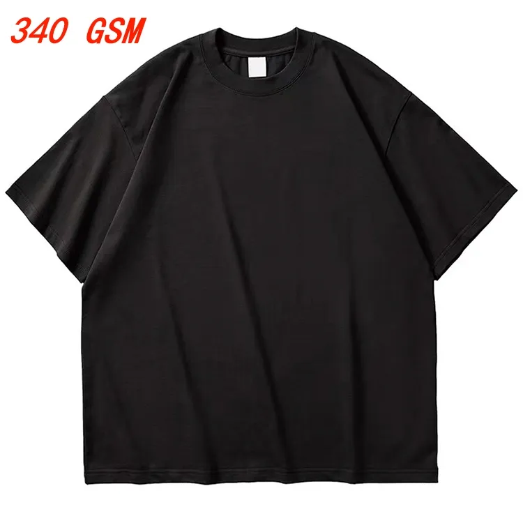 340 GSM 무거운 무게 단색 오프 숄더 헐렁한 스타일 남성 허용 사용자 정의 로고 100% 면 티셔츠