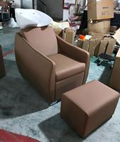 Fauteuil de lavage moderne et durable marron avec bac en céramique, hauteur réglable, pour salon de beauté, salon de manucure, hôpital et hôtel
