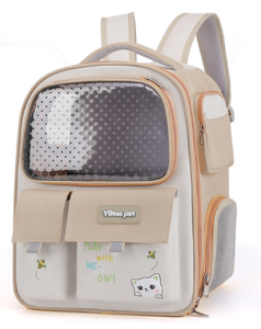 Pet <b>Backpack</b> Carrier Transparent Oxford Breathable Zipper Closure Yellow Gray for <b>Cats</b> - Product Image 4