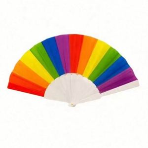 Éventail pliant en tissu côtelé en plastique arc-en-ciel avec logo personnalisé, éventail pliant pour la fierté gay, éventail en plastique pour la décoration - Product Image 2