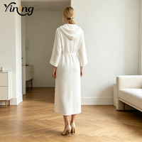 Robe Cardigan Longue en Coton et Lin Blanc OEM à Lacets, Ample, Décontractée et Confortable pour Femme, Douce et Respirante, Idéale Été-Automne
