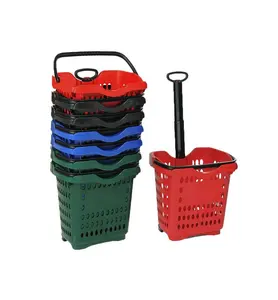 Carrello in plastica per supermercato da 45 litri rosso/verde/blu con 2 ruote