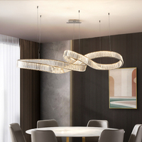 Luminaire suspendu en cristal LED de forme infinie, moderne et luxueux, luminaire de plafond linéaire à intensité variable pour table à manger, îlot de cuisine