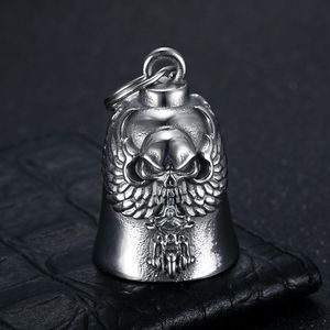 Llavero de acero inoxidable con forma de calavera de motocicleta y alas, colgante unisex - Product Image 1