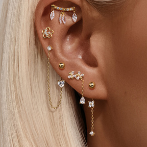 Pendientes de Plata 925 con Diseño Único de Estrella, Luna y Borla, con Flor, para Mujer, Nueva Llegada - Product Image 6