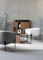 Fauteuil Boucle moderne avec revêtement en tissu pour l'espace de vie de l'appartement et le hall de l'hôtel-Chaise d'appoint en métal élégante
