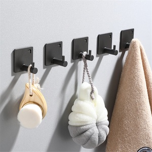 <b>Adhesive</b> Wall-Mounted Iron Gray Clothes <b>Hook</b> for Bathroom-Modern Single Punch-Free Installation - Product Image 1
