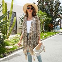 Poncho de Playa Metálico Anti-UV Ecológico para Mujer, Estilo Sarong con Flecos, Cuello en V, 1 Pieza