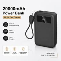 Chargeur rapide 20000mAh 22.5W avec câble intégré, charge rapide Type-C, écran LCD, design fin, portable 2-en-1, prix d'usine