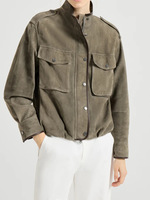 Veste en daim synthétique pour femme, style vintage, multi-poches, veste de chasse, hiver, décontractée, fermeture éclair, écologique