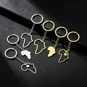 Lilangda Creative Hot Selling Decorative Ethnic Style Couple Versatile Titanium Steel Smooth Heart Shaped African Map Keychain