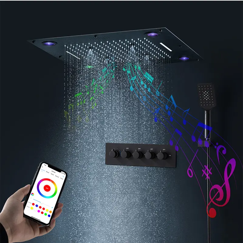 24 Inches Large Phone Music Shower Head Colorful LED Multi function Shower Head Set Bathroom Playing Music Shower Faucet