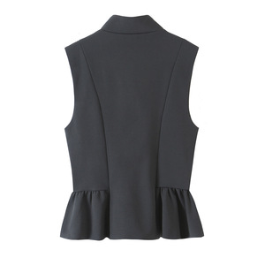 Gilet da donna doppiopetto con peplum personalizzato 2026, gilet corto da ufficio con orlo a balze e bottoni dorati, gilet vintage OEM/ODM - Product Image 3