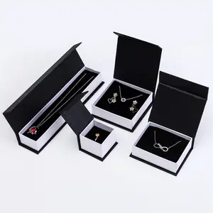 Craft Paper Jewelry Gift Boxes Packaging Necklace Earrings Custom Black Magnetic Box