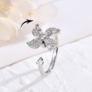 Spinning Windmill Ring For Women Adjustable Opening Zircon Flower Design Gift Jewelry - Product Image 1