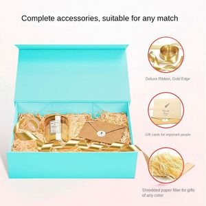 Cyan Raffigrass Double Ash Copper Paper Greeting Card Ribbon Folding Rectangular Customizable Magnetic Suction Wedding Birthday - Product Image 2