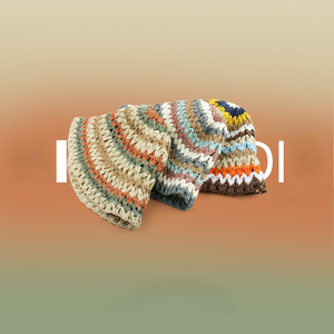 Sọc mũ rơm Mũ mặt trời người phụ nữ bãi biển Kỳ nghỉ cô gái Crochet xô <span class=keywords><strong>hat</strong></span> cổ cầu vồng Gradient tương phản màu sắc mùa hè giấy - Product Image 6
