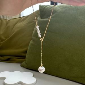 Collier pendentif en argent 925 avec perles rondes d'eau douce naturelles Zhuji brillantes de 3-3,5-9-10 mm, design simple - Product Image 4