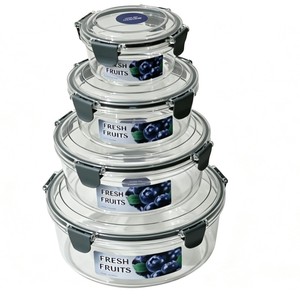 Food Storage <b>Container</b> 4-Piece Set 500Ml 1000Ml 2000Ml 3000Ml Round With Clip-On Lids For Freshness Preservation - Product Image 2