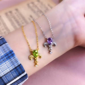 สร้อยคอเงินแท้ 925 วินเทจ ลายดอกไอริส ประดับพลอยแอมเมทิสต์ทรงลูกแพร์ขนาด 6*8 มม. ของขวัญสำหรับเพื่อนเจ้าสาว - Product Image 4