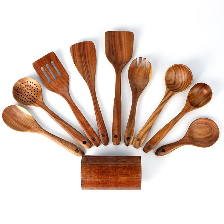 Wholesale 9 Piece Acacia Wooden Cooking Utensil Sets,Kitchen Non-Stick Gadgets Tools,acesorios de cocina